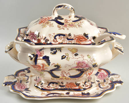 Mandalay Blue Multicolor Tureen & Lid w/Ladle & Underplate