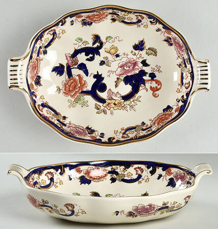 Mandalay Blue Multicolor 10" Handled Oval Vegetable Bowl