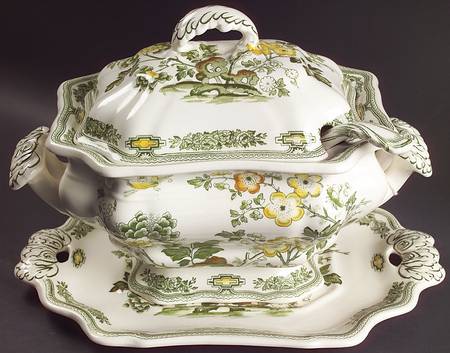 Manchu Green Multicolor Tureen & Lid w/Ladle & Underplate