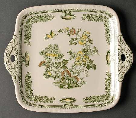 Manchu Green Multicolor Square Handled Cake Plate