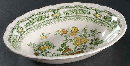 Manchu Green Multicolor 9" Oval Vegetable Bowl
