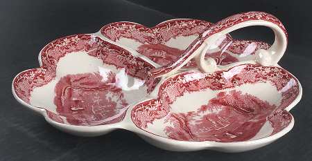 Vista Pink (No Trim) 3-Part Relish with Center Ceramic Handle