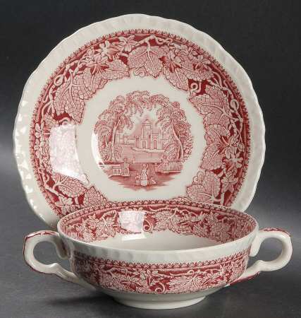 Vista Pink (No Trim) Flat Cream Soup Bowl & Saucer Set