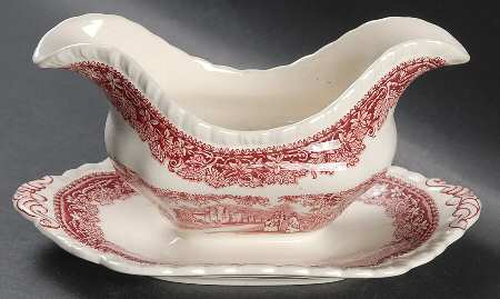 Vista Pink (No Trim) Gravy Boat with Attached Underplate