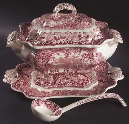 Vista Pink (No Trim) Large Tureen W/Ladle & Underplate