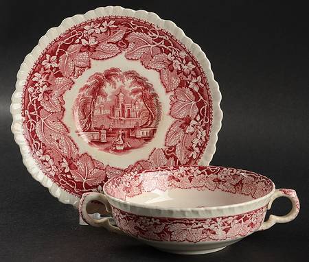 Vista Pink (No Trim) Flat Cream Soup Bowl & Saucer Set