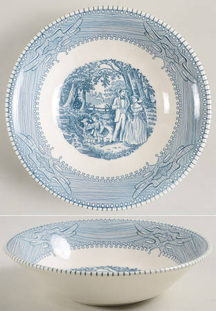 Currier and Ives Blue 8" Round Vegetable Bowl