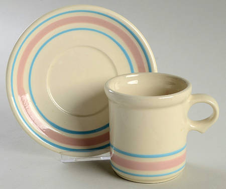 Pink & Blue Stripes Flat Cup & Saucer Set