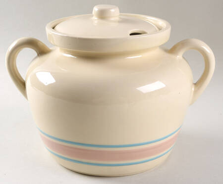 Pink & Blue Stripes Bean Pot & Lid