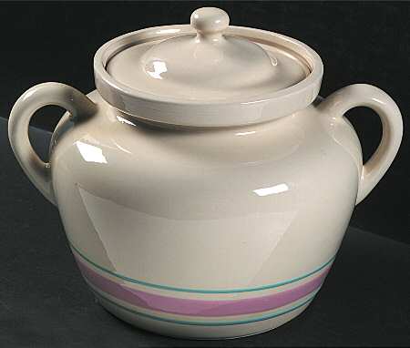 Pink & Blue Stripes Bean Pot & Lid