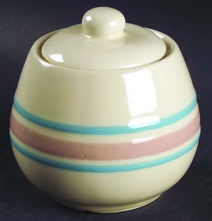 Pink & Blue Stripes Sugar Bowl & Lid