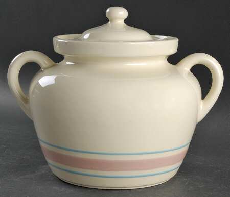 Pink & Blue Stripes Bean Pot & Lid