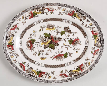 Jacobean Brown Multicolor 12" Oval Serving Platter