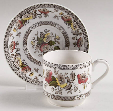 Jacobean Brown Multicolor Demitasse Cup & Saucer Set