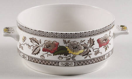 Jacobean Brown Multicolor Flat Cream Soup Bowl
