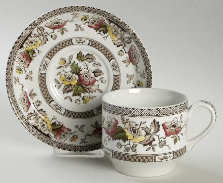 Jacobean Brown Multicolor Flat Cup & Saucer Set