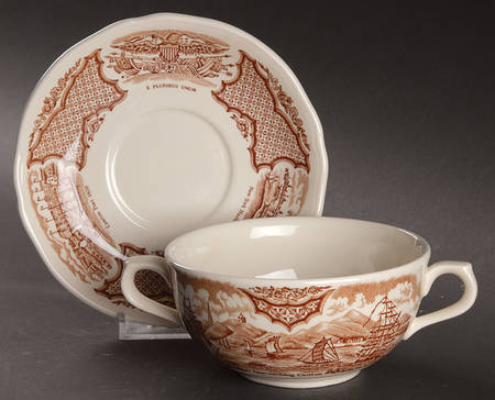 Fair Winds Brown Flat Cream Soup Bowl & Saucer Set