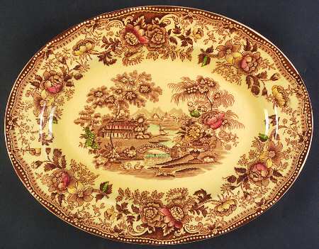 Tonquin Brown Multicolor 12" Oval Serving Platter