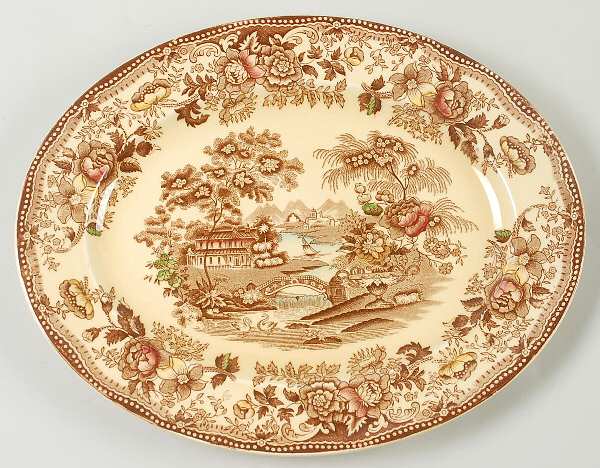 Tonquin Brown Multicolor 14" Oval Serving Platter