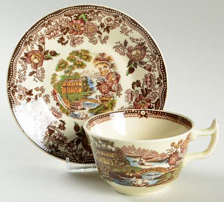 Tonquin Brown Multicolor Flat Cup & Saucer Set