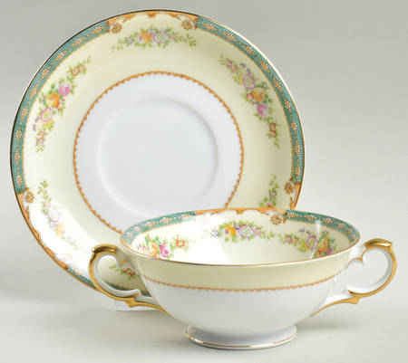 Carolina Footed Cream Soup Bowl & Saucer Set by Meito