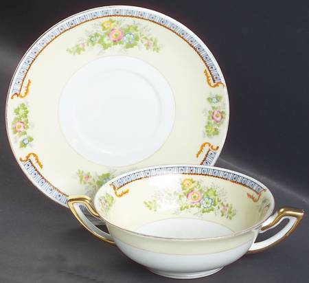 Cecil Footed Cream Soup Bowl & Saucer Set