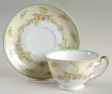 Malta (Green on Cream) Footed Cup & Saucer Set