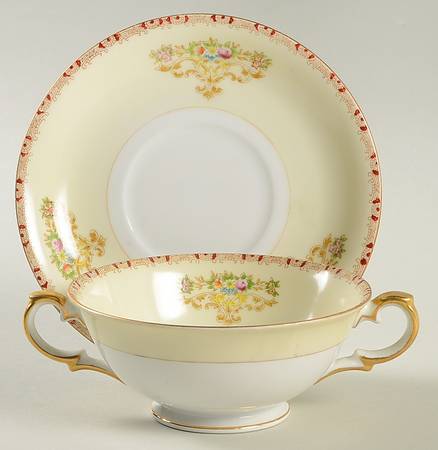 MEI29 Footed Cream Soup Bowl & Saucer Set