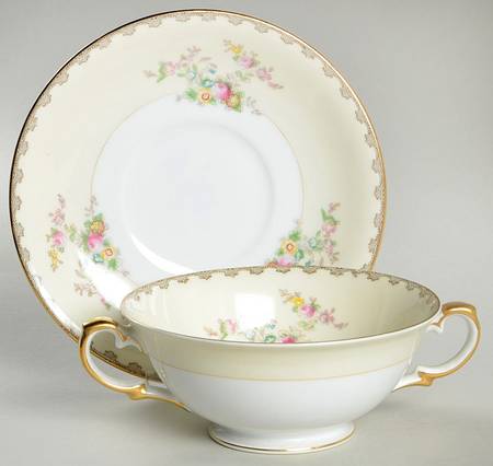 Suffolk Footed Cream Soup Bowl & Saucer Set by Meito