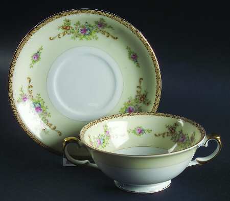 V1667  Footed Cream Soup Bowl & Saucer Set