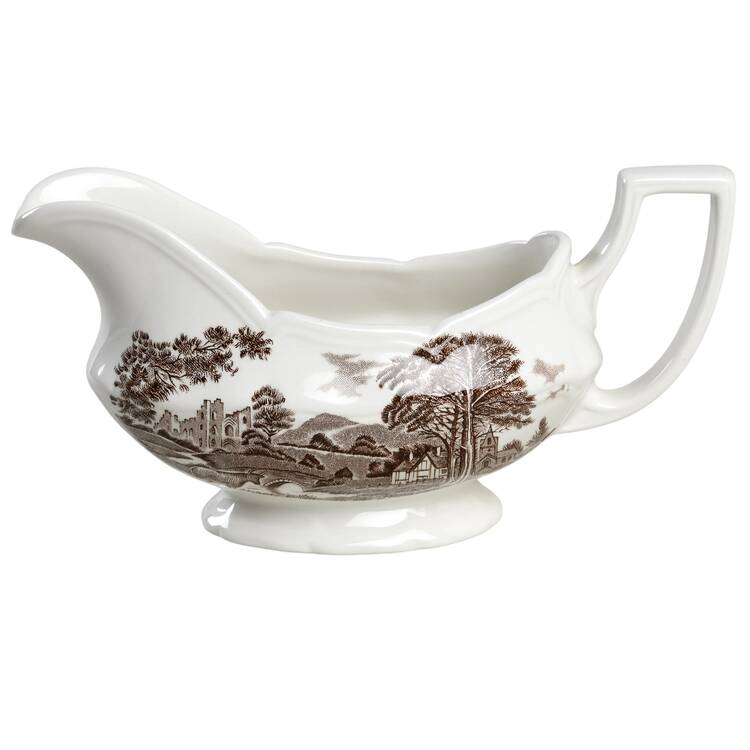 Romantic England Brown (Newer, White) Gravy Boat by J & G Meakin