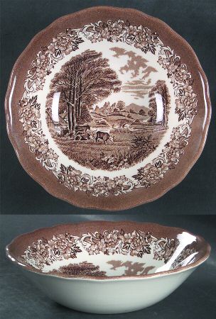 Romantic England Brown (Newer, White) Coupe Cereal Bowl by J & G Meakin