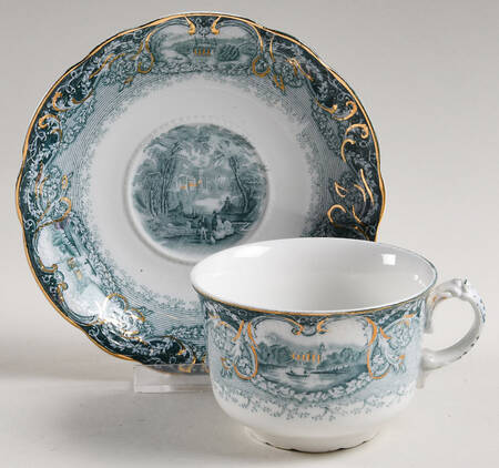 Virginia Teal Green Flat Cup & Saucer Set by J & G Meakin
