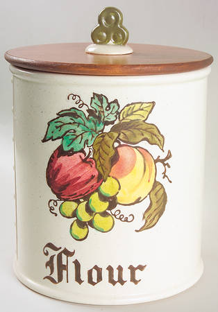 Provincial Fruit Green Flour Canister & Wood Lid