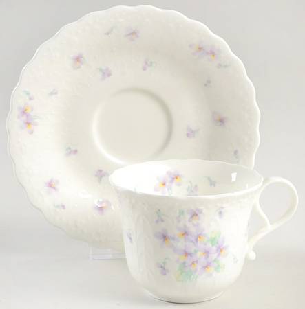 Blue Violets Flat Cup & Saucer Set