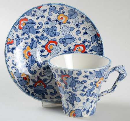 Cathay Blue Multicolor Flat Cup & Saucer Set