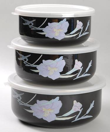 Charisma Black 3 Pc Metal Bowl W/Plastclid (5 3/4",6 5/8",7 1/4")
