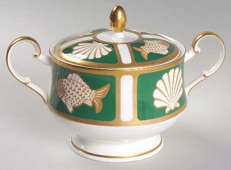 Fish and Shell Green (Narumi) Sugar Bowl & Lid