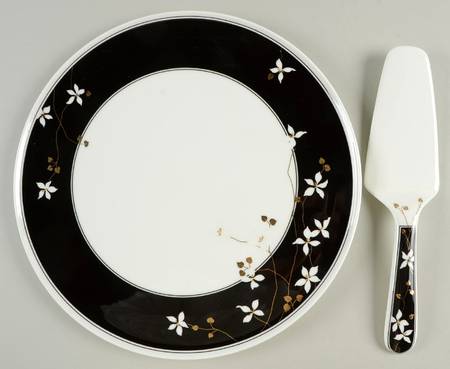 Night Blossoms Cake Plate & Solid Ceramic Server Set (No Box)