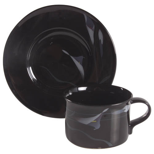 Opus Black Flat Cup & Saucer Set
