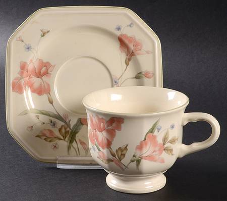 Pink Iris Footed Cup & Saucer Set