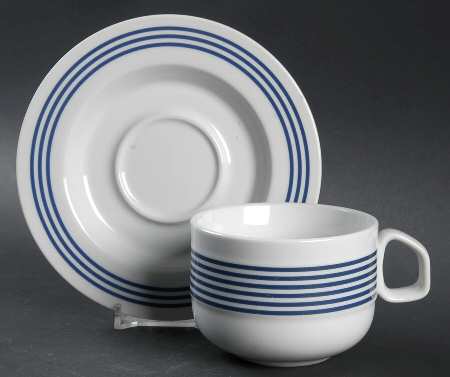 Pinstripe Blue Flat Cup & Saucer Set