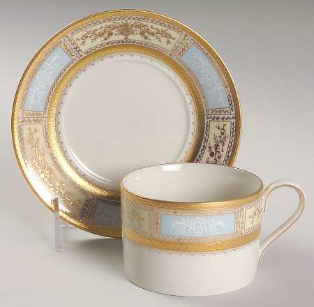 Pompadour Blue (Gold & White Flrs) Flat Cup & Saucer Set