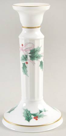 Ribbon Holly Tall Candlestick