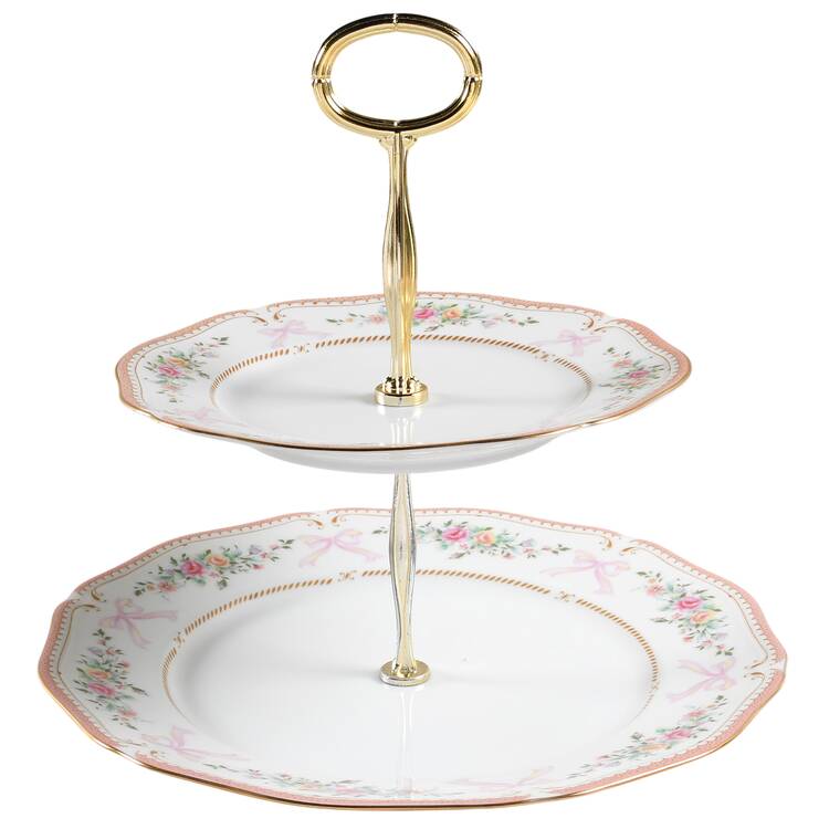 Ribbon Pink 6 5/8"-10"  2 Tiered Serving Tray (Dp, Sp) HC