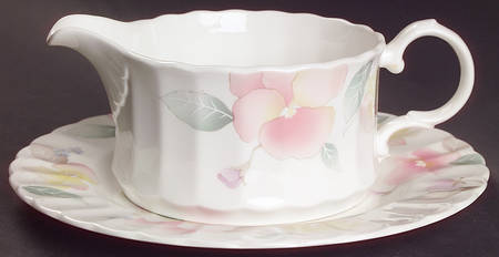 Silk Blossoms Round Gravy Boat & Underplate (Salad Plate)