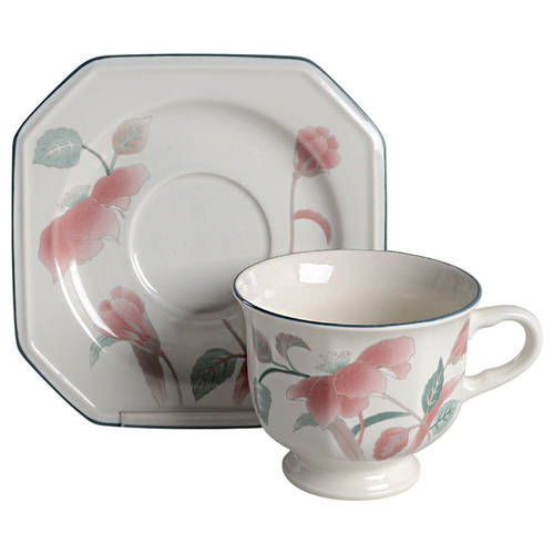 Silk Flowers Footed Cup & Saucer Set