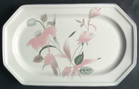 Silk Flowers 15" Oval Serving Platter