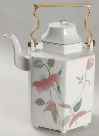 Silk Flowers Brass Handle Coffee Pot & Lid