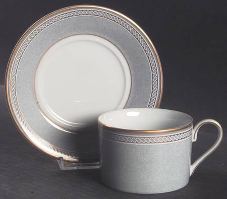 Spindle Gray Flat Cup & Saucer Set